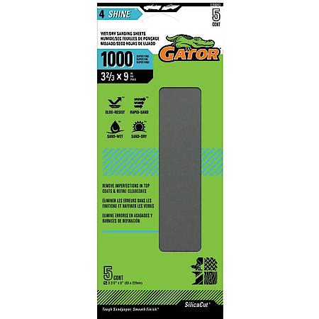 3-2/3" x 9" Clamp-On Waterproof 1/3 Sanding Sheets, 1000 Grit, 5 Pack
