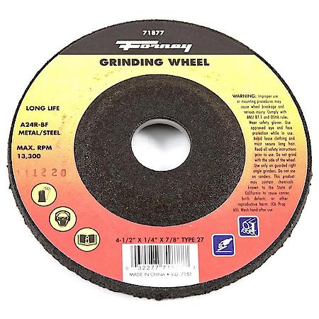 Grinding Wheel, Metal, Type 27, 4-1/2 Inch x 1/4 Inch x 7/8 Inch