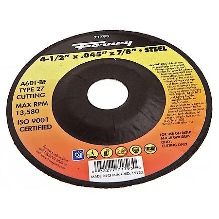 Metal Cut Off Wheel - Dia: 4-1/2" x Thick: .045 x Hole: 7/8" - Type 27 (A60T) - Max RPM: 13,300