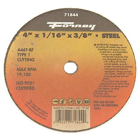 Cut-Off Wheel, Metal, Type 1, 4 Inch x 1/16 Inch x 3/8 Inch
