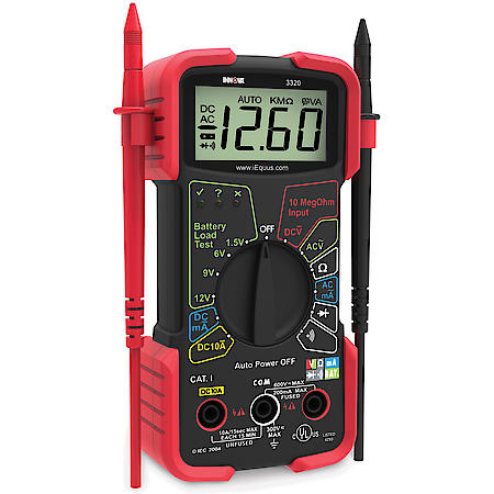 Auto-Ranging PLUS Digital Multimeter: Protective Rubber Guards, Battery Load Test, Built-In Stand