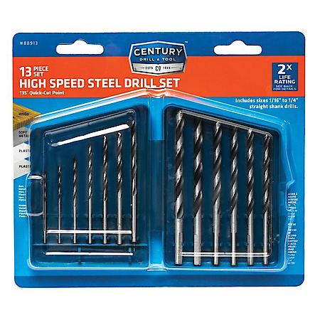 High Speed Steel Drill Bit Set, 13 Piece, 1/16 To 1/4" By 64Ths