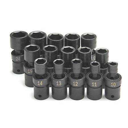 15 Piece 1/2" Drive Metric 6 Point Swivel Impact Socket Set