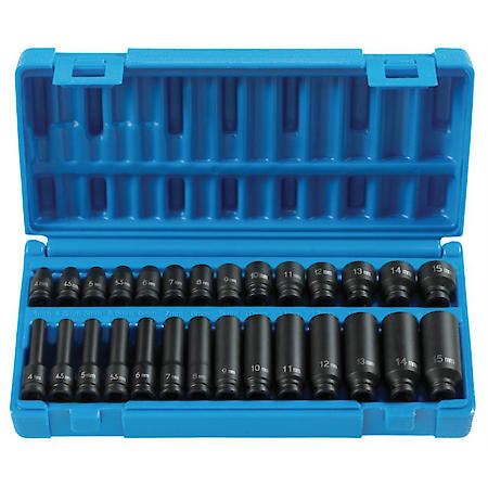 28 Piece 1/4" Drive 6 Point Standard and Deep Metric Impact Socket Set