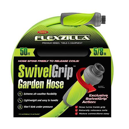 Flexzilla® SwivelGrip® Garden Hose, 5/8" x 50', 3/4" - 11 1/2 GHT Fittings, ZillaGreen®