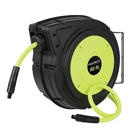 Flexzilla® Enclosed Plastic Retractable Air Hose Reel, 3/8" x 50', ZillaGreen