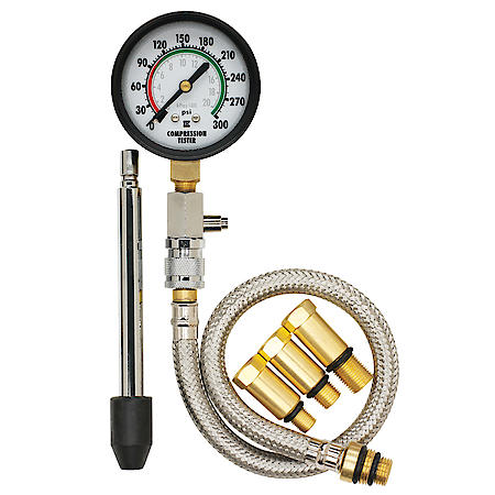 6 Piece Kit Compression Tester: Stainless Steel Hose, Universal Direct Shaft, 10/12/14 mm Adapters