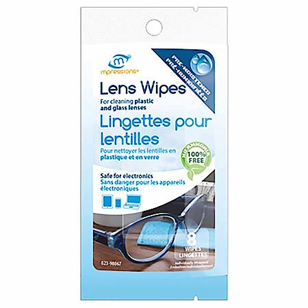 Lens Wipes: Cleans Plastic and Glass Lens, 4.5" x 5.75", 8 Pack
