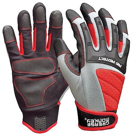 Pro Protect Touch Mechanic Gloves, X-Large - Reinforced fingertips, palms and knuckles - Black/Red/Gray - Velcro closure
