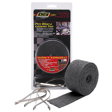 Pipe Wrap & Ties Kit - 2in x 25ft - Black - For most V-twins with shorty exhausts