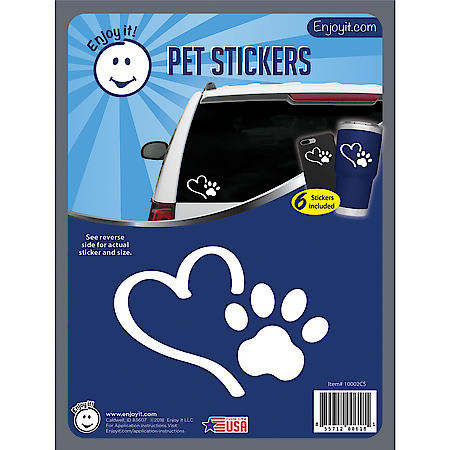Pet Sticker, Heart and Paw Car Decal, 6 pack