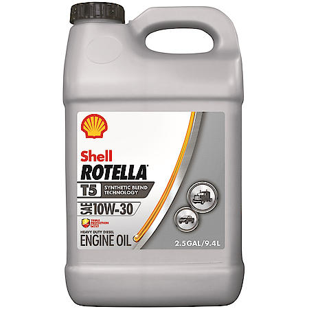 Rotella T5 10W-30 Synthetic Blend Heavy Duty Diesel Engine Oil, 2.5 Gallon