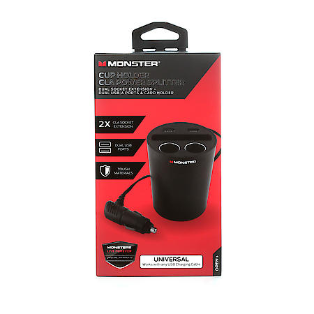Cup Holder Car Socket Adapter, 2 CLA, 2 USB, 3 AMP