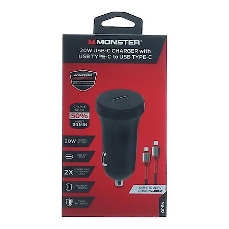 Monster 6ft Metallic USB C to USB C Nylon Cable with 20W USB-C Car Charger Bundle