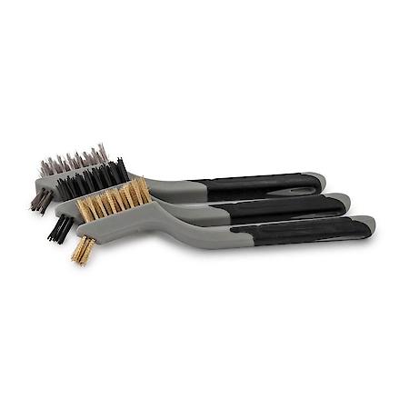 3 Piece Mini Wire Brush Set with Stainless Steel, Brass & Nylon Brushes