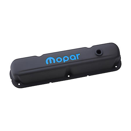 Valve Covers, Steel, Black Crinkle; MOPAR Emblems, Chrysler LA/Small Block Engines, 1 Pair