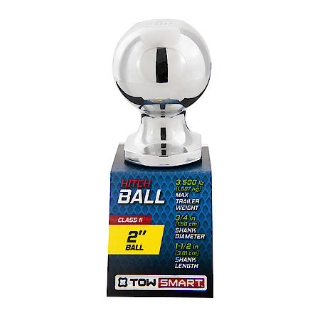 2" Trailer Hitch Ball: 3/4" Shank Diameter, 1 1/2" Shank Length, rated up to 3500 lbs